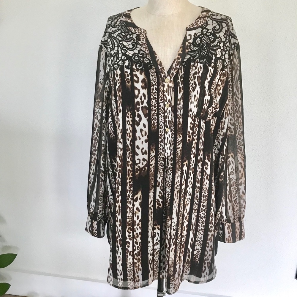 Black Label by Chico’s Animal Print Tunic SZ 3